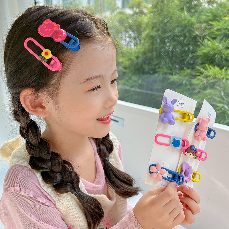 Set 3 Kẹp Tóc Hình Gấu / Hoa Dễ Thương Cho Bé Gái