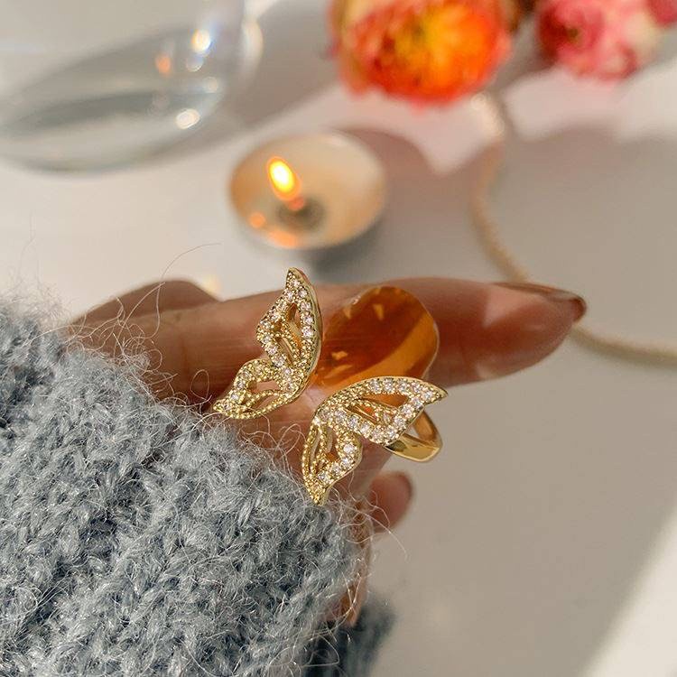 Nhẫn Hở Mạ Vàng 14k Hình Bướm Đính Đá Zircon Sang Trọng