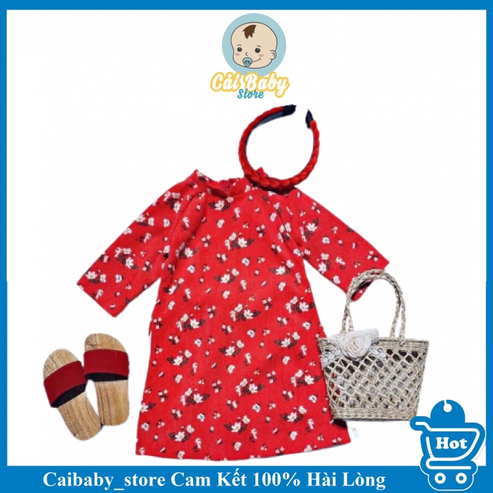 🍓Áo Dài Cho Bé Gái Hoạ Tiết Hoa Nhí Dễ Thương Chất Liệu Nhung Tăm Cao Cấp