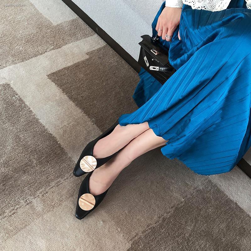 ✴▧2021 early spring new black series Han Dongdaemun pointed round buckle bow rivet single shoes high heels commuter OL