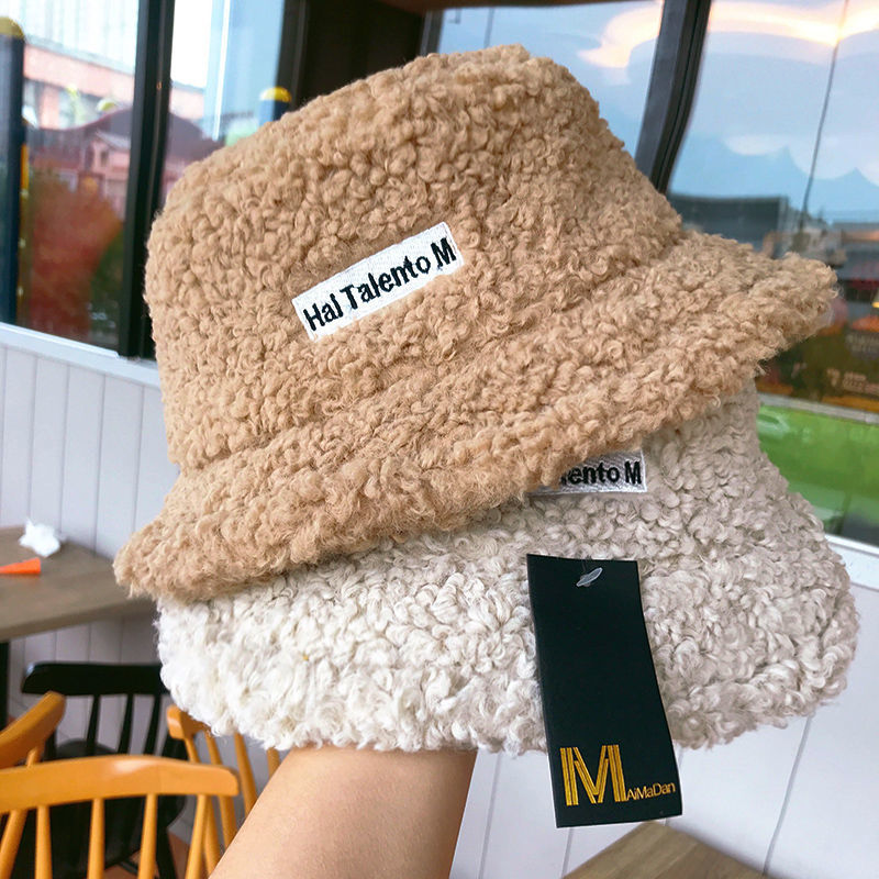 Mũ Bucket Len Lông Cừu Màu Sắc Trơn Thêu Chữ Thời Trang Thu Đông Dành Cho Cặp Đôi