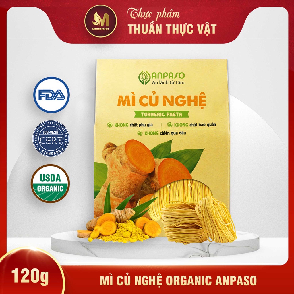 Mì Củ Nghệ Tự Nhiên Nguyên Chất Anpaso 120G, Ăn Chay, Giảm Cân, Tốt Cho Hệ Tiêu Hóa