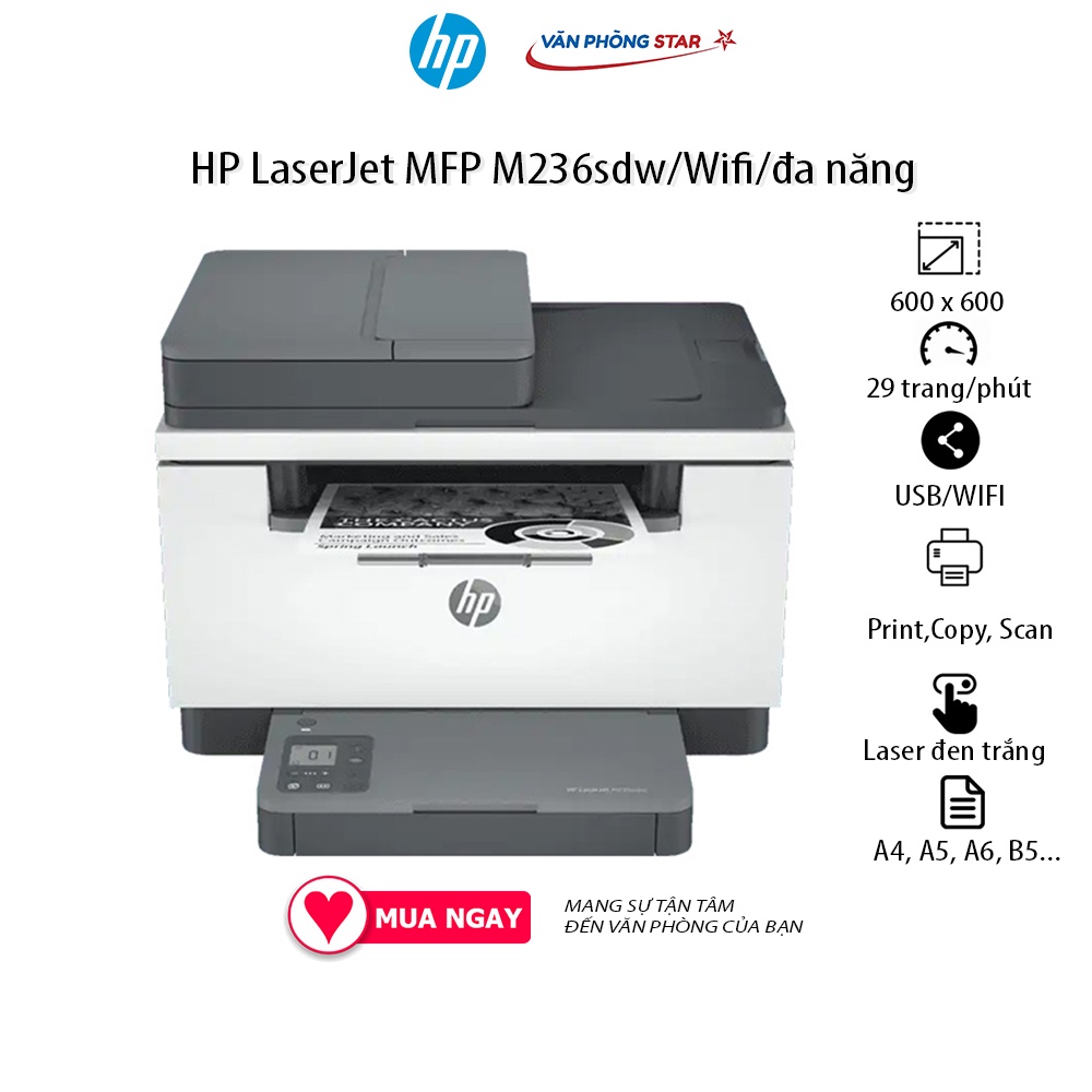 Máy in đa năng HP LaserJet MFP M236sdw (9YG09A) (in, copy, scan, in đảo mặt, wifi)