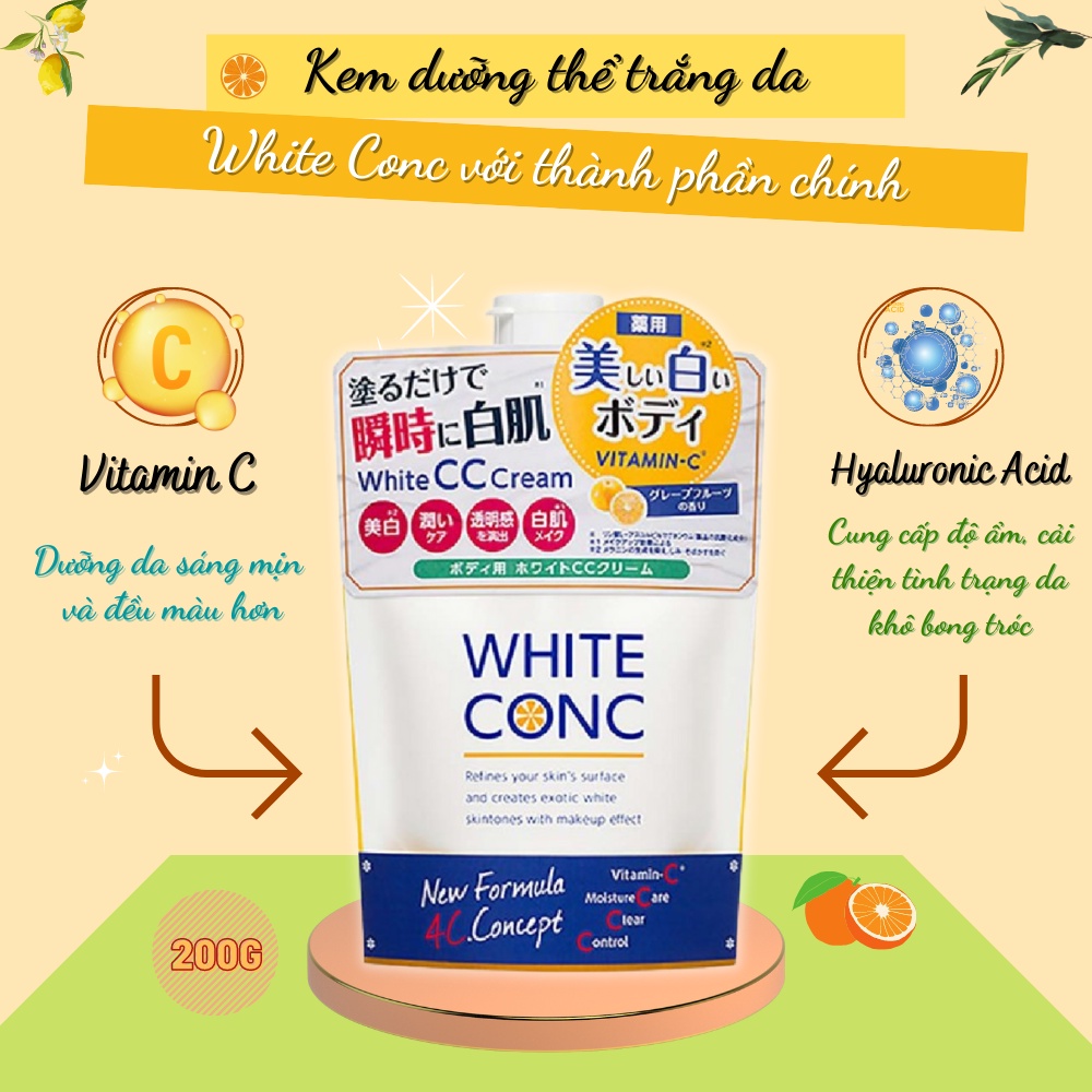 Dưỡng thể White Conc CC Cream 200g giúp dưỡng trắng da toàn thân