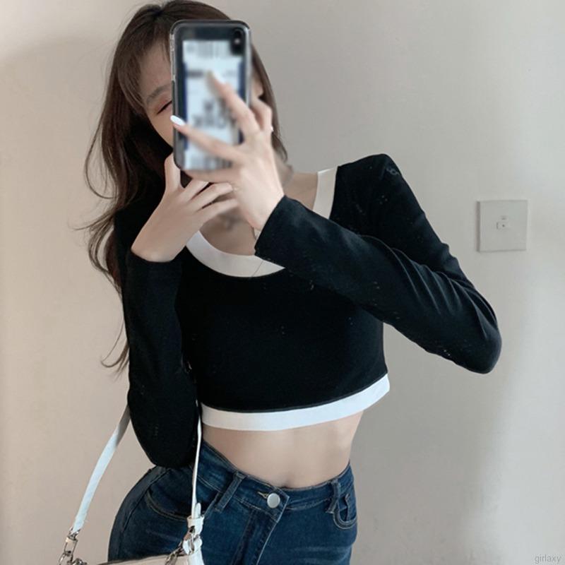 Áo Thun Tay Dài Cổ Tròn Dáng Ôm Phong Cách Hàn Quốc Quyến Rũ