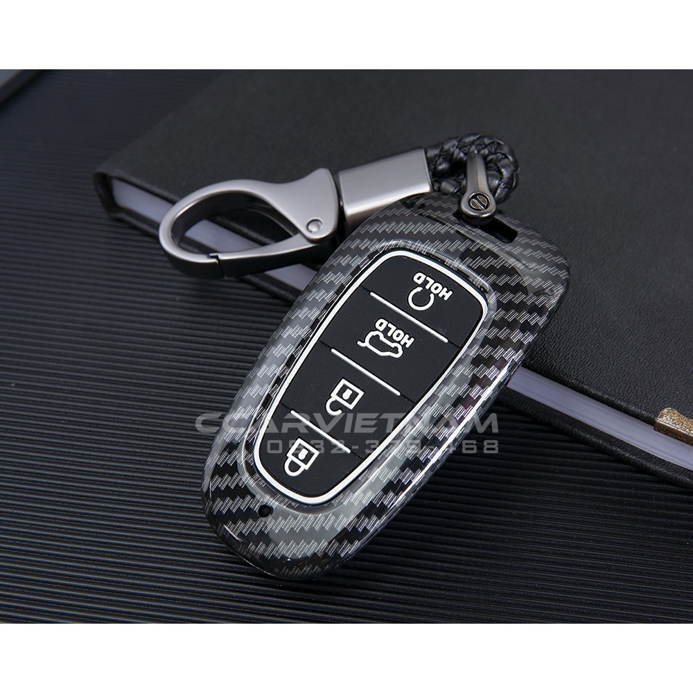 Ốp Khóa Ô Tô Hyundai Santafe 2021-2022, Tucson 2022 Vân Carbon Cao Cấp - Bọc Bảo Vệ Chìa Khóa MÃ [HYUN-21]