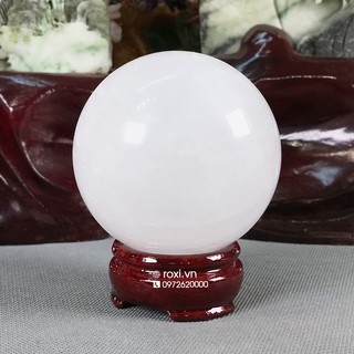 Quả cầu phong thủy trắng đá Canxit tự nhiên 8cm