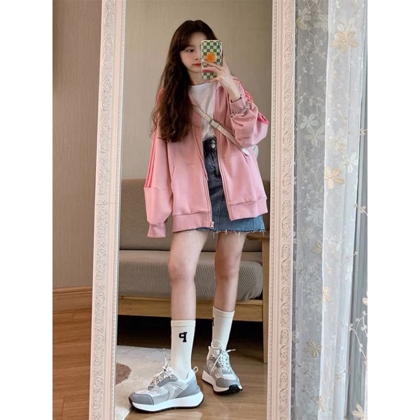 Áo Khoác Nỉ Nữ Form Rộng Dài Tay Có Mũ Phong Cách Cá Tính Năng Động - Áo Sweater Hoodie Thể Thao 3 Sọc Chất Nỉ Cotton | BigBuy360 - bigbuy360.vn