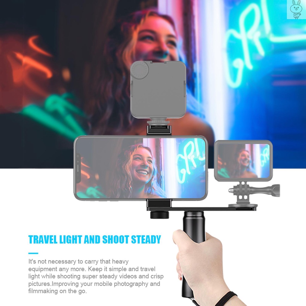 OL APEXEL APL-VG01 Smartphone Video Rig Filmmaker Grip Handle with Phone Holder Cold Shoe Extension Bracket Wrist Strap for Vlog Live Streaming Video   Recording