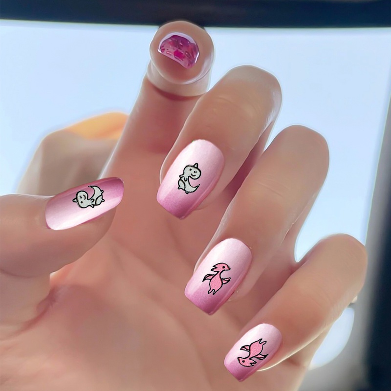 1 Tấm Miếng Dán Móng Tay Họa Tiết Khủng Long 5D Nhiều Màu Dễ Thương DIY