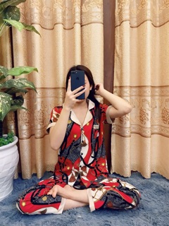 [Xả hàng] Bộ lụa giấy hoạ tiết thổ cẩm áo cộc - quần dài