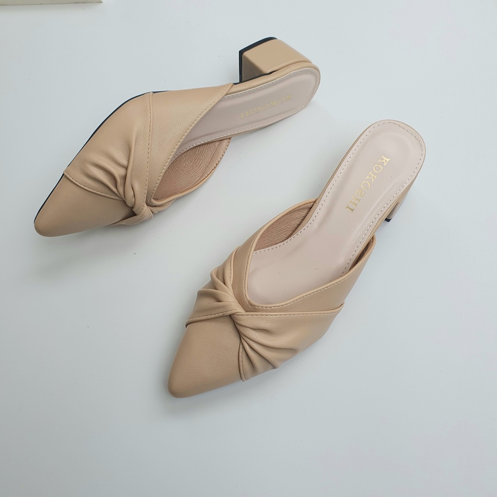 Giày sục nữ cao gót mũi nhọn HT.NeO gót vuông cao 5 phân da mềm phong cách thời trang công sở - 4423