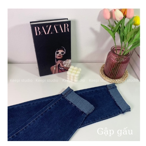 Quần Jean Nữ Ống Đứng Gập Gấu Keepi Tôn Dáng Quần Bò Nữ Lưng Cao