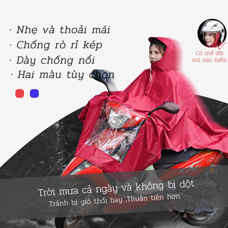 【VN】Áo mưa đội mũ bảo hiểm, áo mưa đi xe máy có thể lọt gương phản quang, vải dày cực lớn