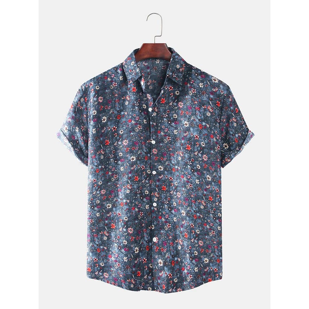 ÁO SƠ MI NAM COSDINO vải lụa chéo thấm hút, thoáng mát, không nhăn xuất sứ việt nam Small Floral Short Sleeve (LS01)