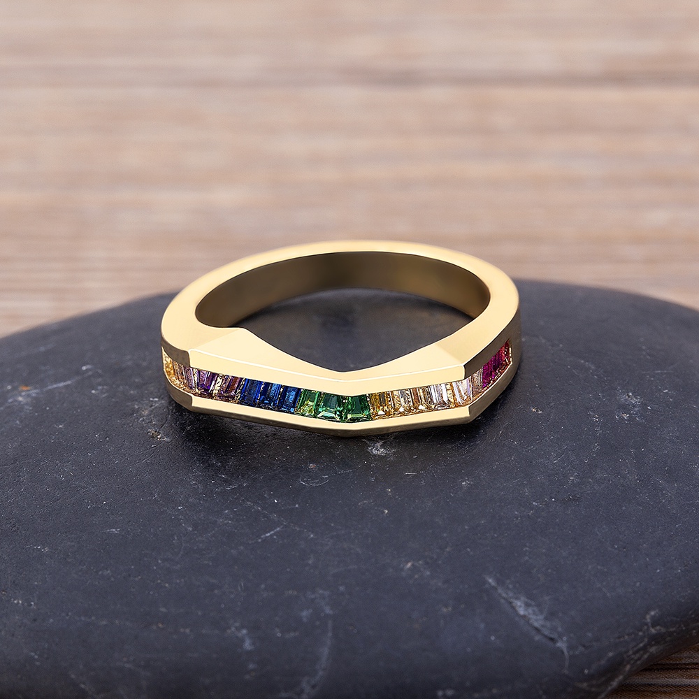 Nhẫn Đính Đá Zircon Màu Cầu Vồng Thiết Kế Mới Thời Trang Dành Cho Nữ