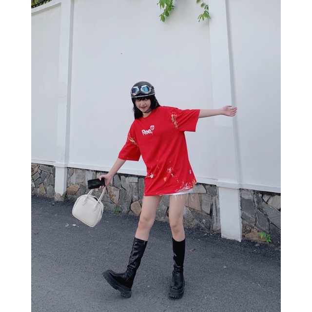 LOCAL BRAND REE - ÁO THUN VẨY SƠN THỦ CÔNG MÀU ĐỎ