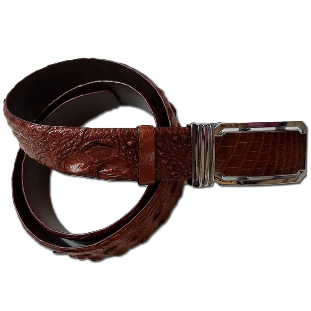 Thắt Lưng, Dây Nịt Nam Da Cá Sấu Thật Tiến Công Sang Trọng Gai TCN1116 (Nâu Đỏ)