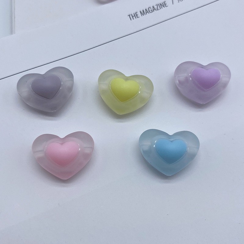 Bộ 15 hạt xỏ lỗ làm từ nhựa trong suốt 17mm hình trái tim làm trang sức thủ công