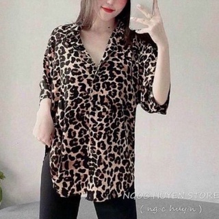 Áo sơ mi beo phom rộng tay lỡ
