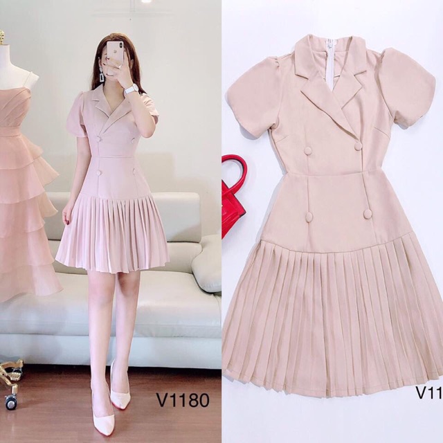 Váy cổ vest chân sếp ly sang chảnh