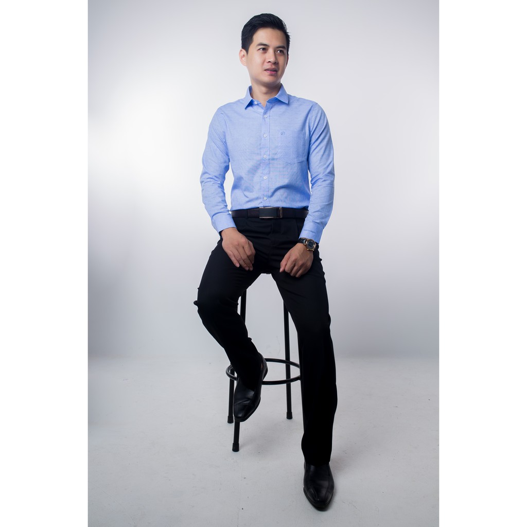 Áo Sơ Mi Nam Anton Công Sở Trung Niên Dài Tay Vải Sợi Cotton Màu Xanh Họa Tiết In Chìm - 8561 | BigBuy360 - bigbuy360.vn