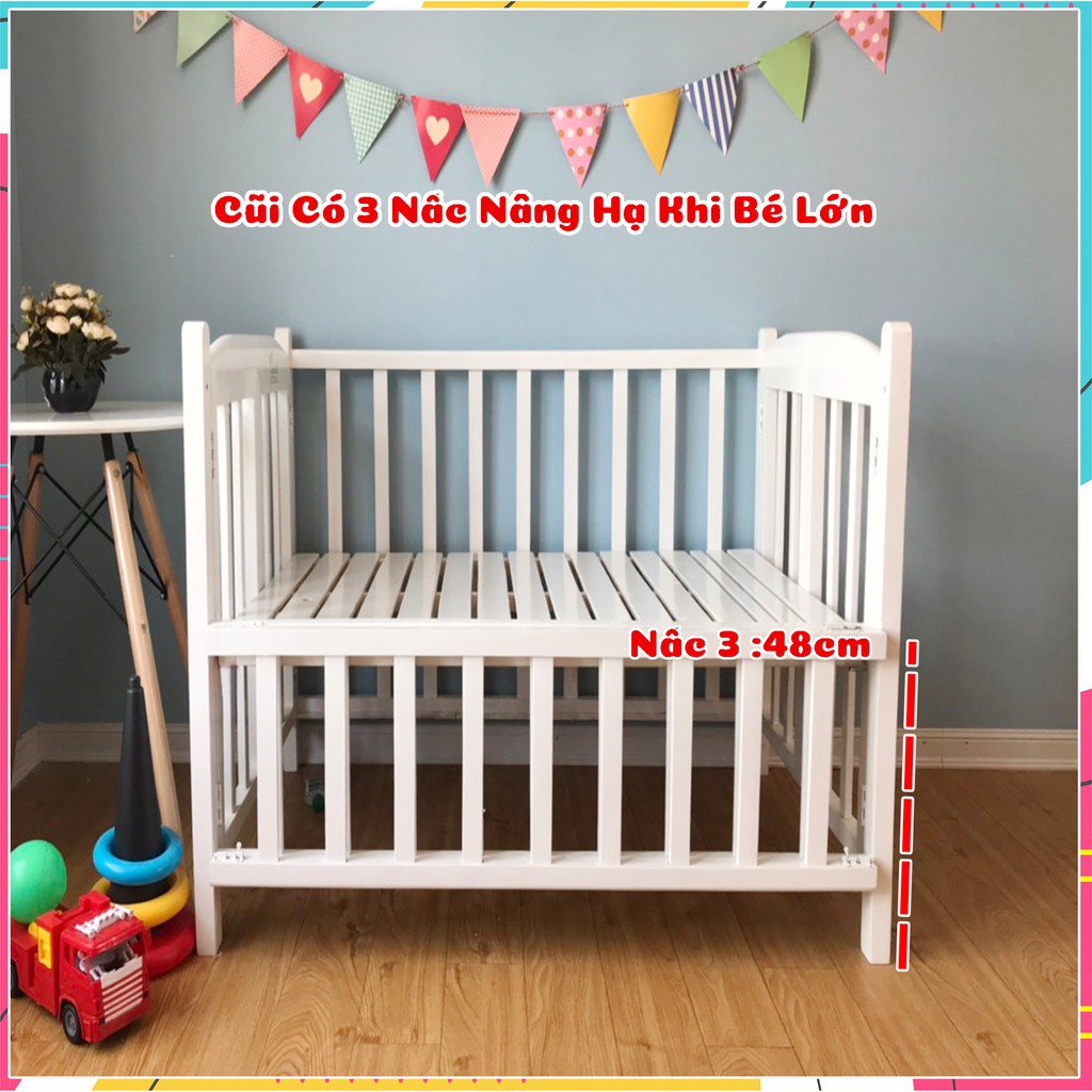 Nôi Cũi Gỗ Cho Bé KIDSSUN Chất Liệu Gỗ Quế Kích Thước [130x80x86cm] Chịu Lực Tới 100kg Tặng Bánh Xe BH 24 Tháng