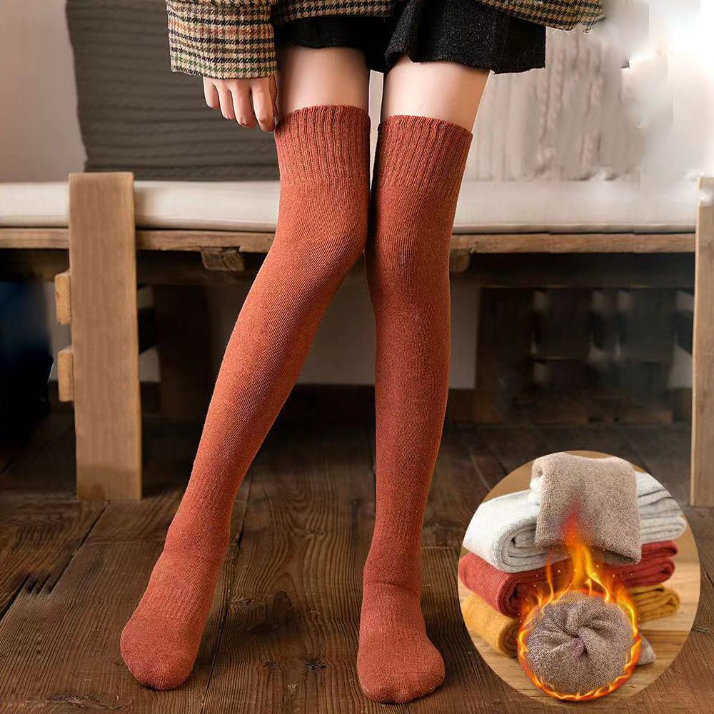 Đôi vớ dài qua gối bằng vải len cotton co giãn màu sắc thời trang sành điệu cho nữ