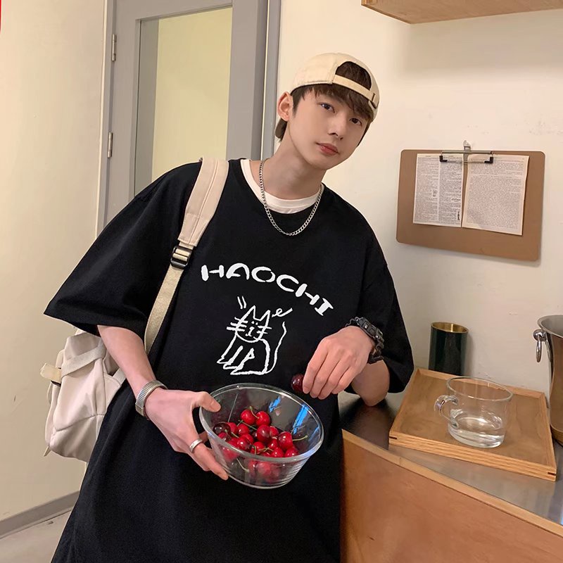 Áo Thun unisex Dáng Rộng Tay Ngắn In Chữ Phong Cách Hàn Quốc Thời Trang Mùa Hè Thoải Mái Size M-5XL