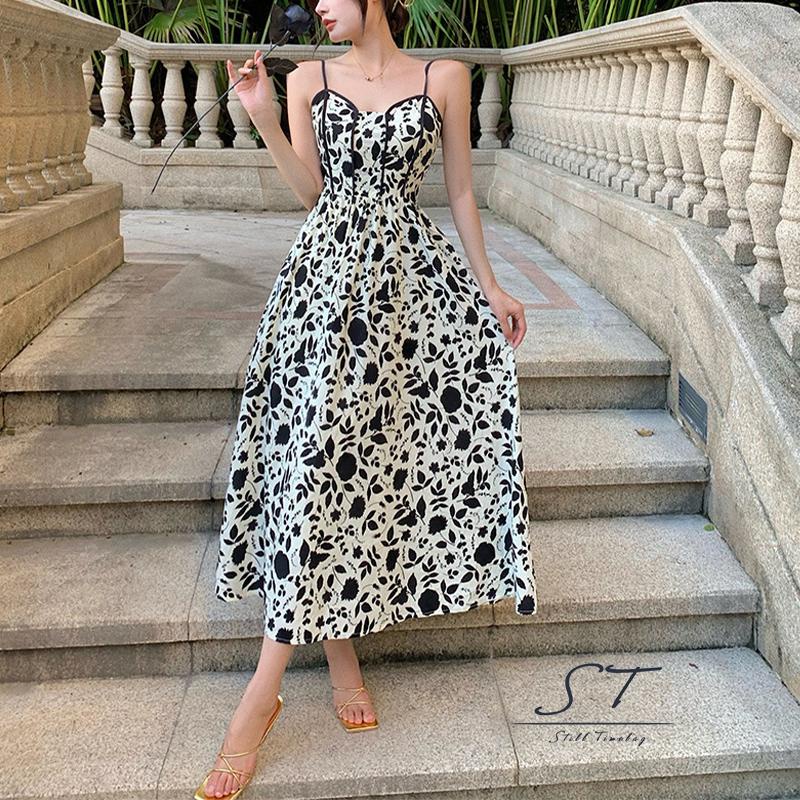 Đầm Hai Dây Dáng Chữ A In Họa Tiết Hoa Thanh Lịch Cho Nữ