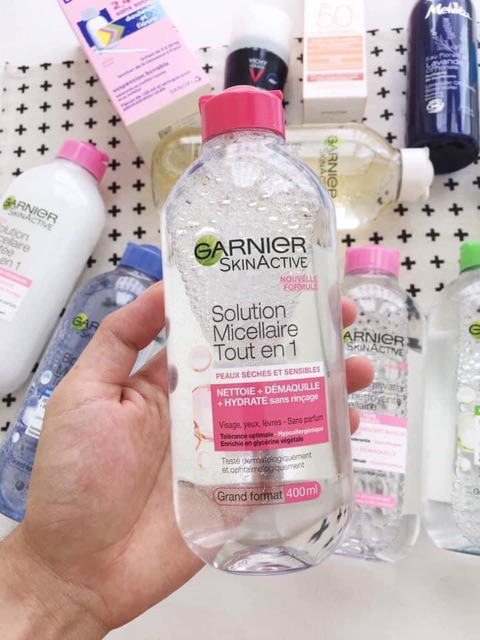 Nước tẩy trang Garnier Micellar xanh dương, vàng, hồng,xanh lá