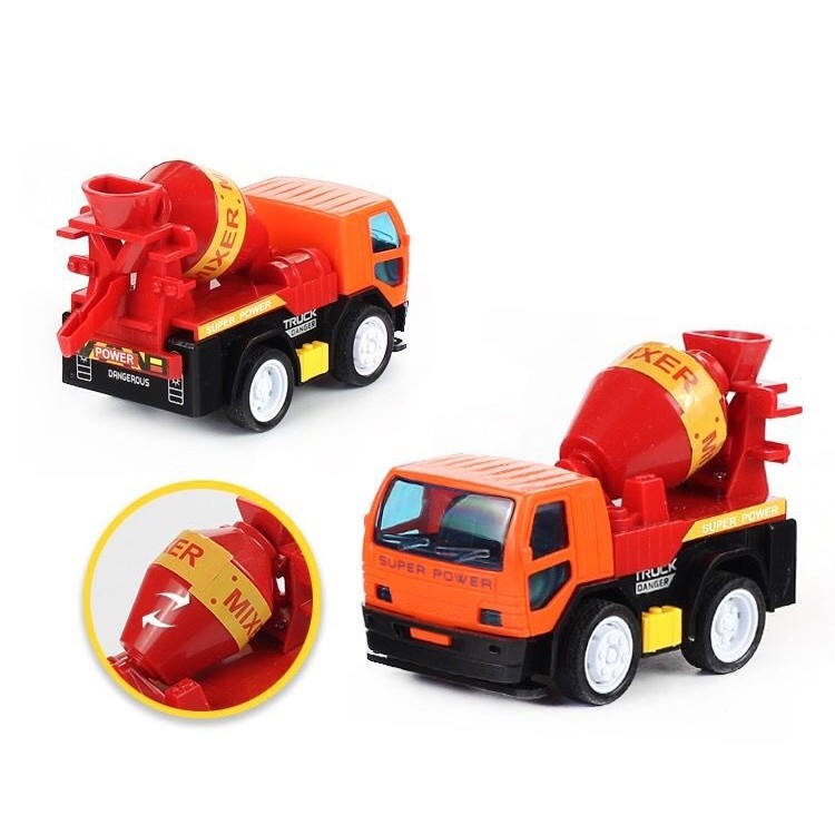 Ô tô đồ chơi cho bé bộ 6 xe kỹ thuật xây dựng trộn bê tông vận tải KT 11x8x5.5 cm chất liệu nhựa chắc chắn bền bỉ HUNATO