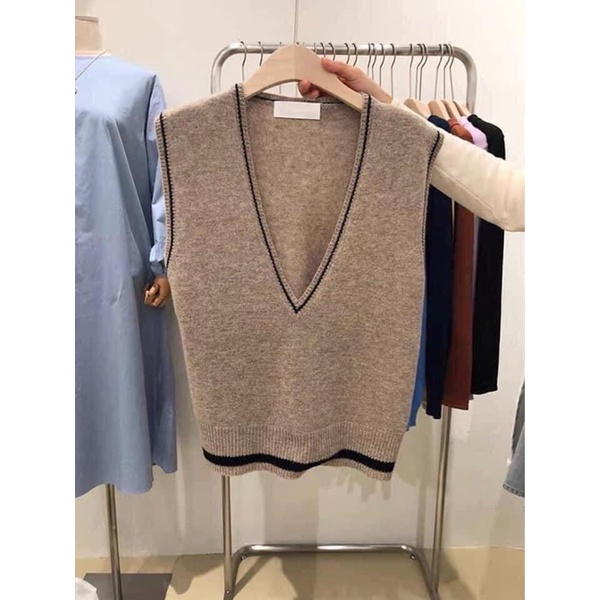 Áo len gile pha viền