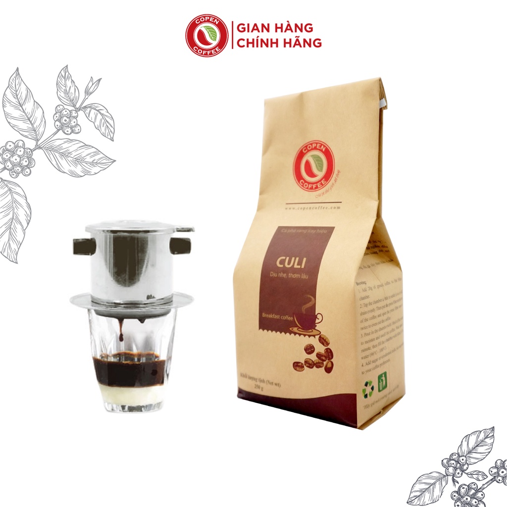 Cà phê rang xay truyền thống pha phin Culi - Copen Coffee - cà phê pha phin vị đắng vừa chua thanh hậu 250g