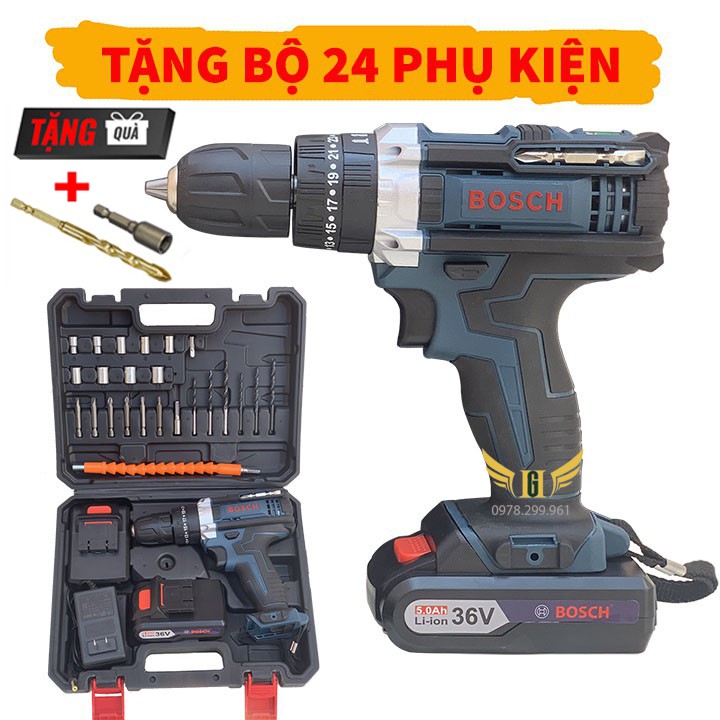 (Loại Tốt) Máy Khoan Pin Bắn Vít 36V BOSCH - 2 Pin Chuẩn - Full Phụ Kiện 24 Chi Tiết - 100% Lõi Đồng
