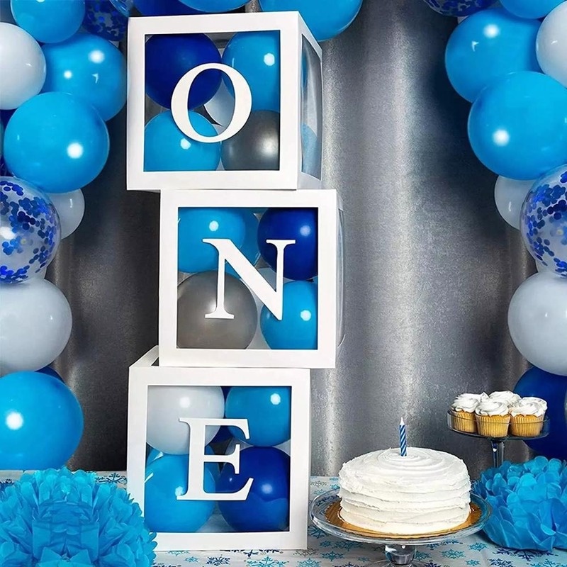 Hộp Bong Bóng Trong Suốt A-Z Dùng Trang Trí Tiệc Sinh Nhật 1 Tuổi
