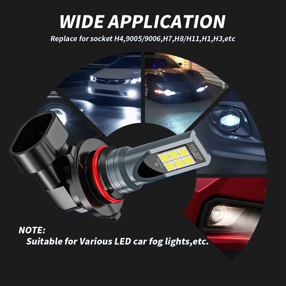 2 Đèn Pha Chống Sương Mù H8 H9 H1 H3 LED H4 H7 H11 9005 HB3 9006 HB4 DC12V-24V 6000K Cho Xe Hơi