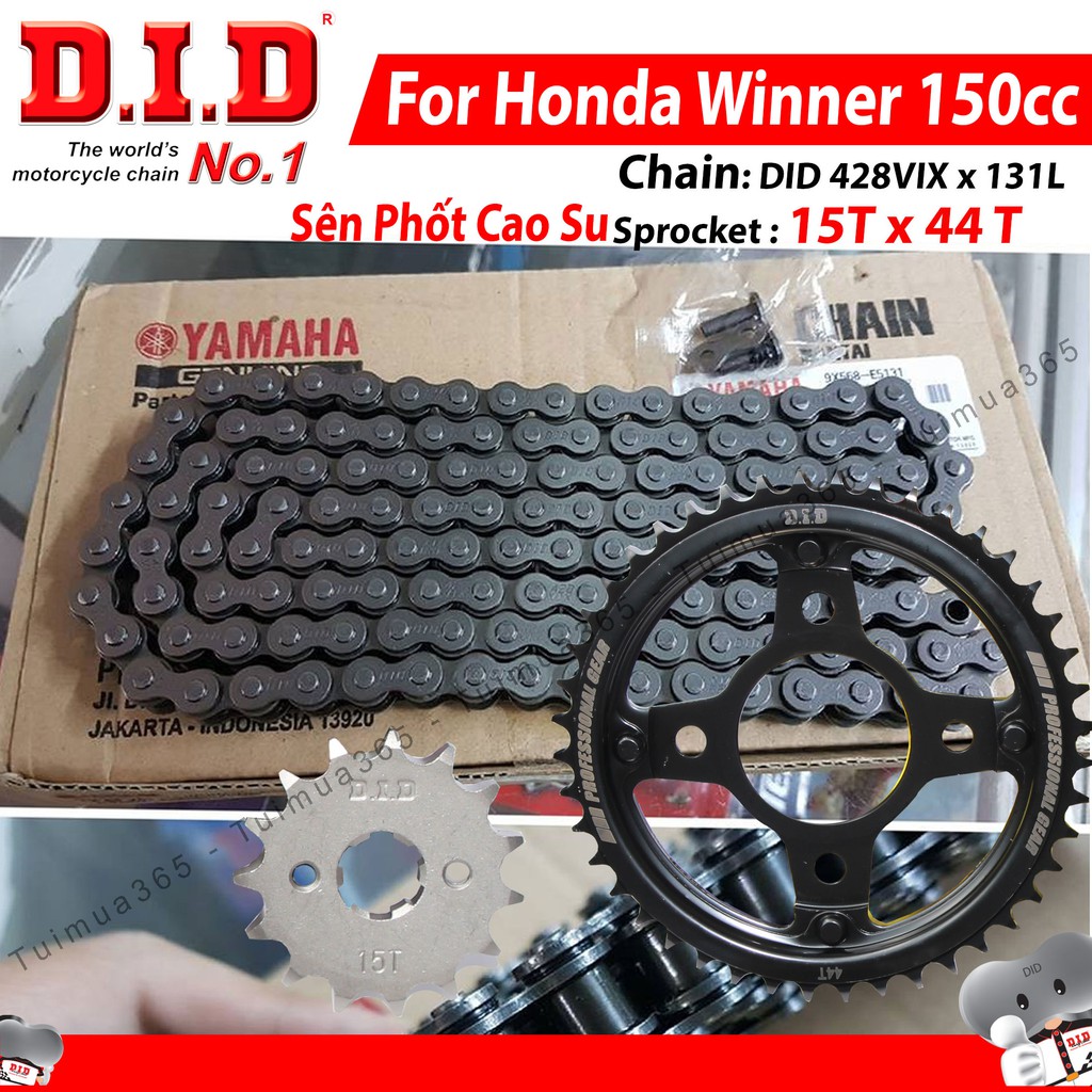 Nhông sên dĩa DID Winner 150cc nhông 15T dĩa 44T – Sên phốt cao su 131L TFX ( Thái Lan )