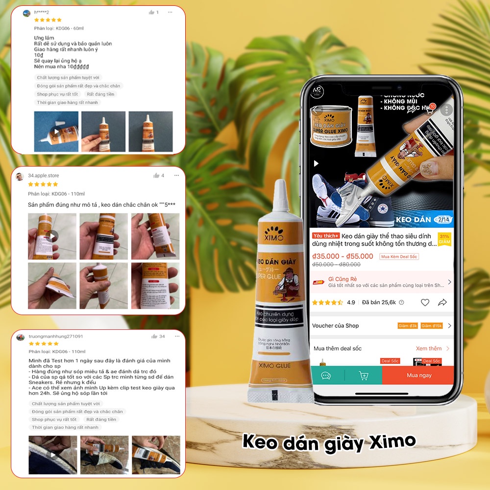 Keo dán giày thể thao siêu dính dùng nhiệt trong suốt không tổn thương da XIMO KDG06