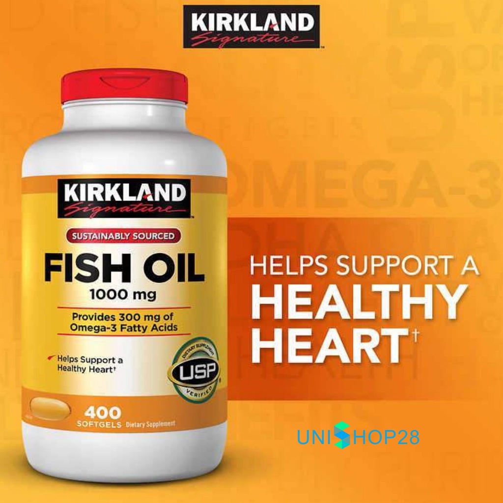 Viên uống dầu cá Kirkland Signature Fish Oil 1000mg, bổ sung Omega-3, DHA và EPA  Ổn định huyết áp, hỗ trợ tim