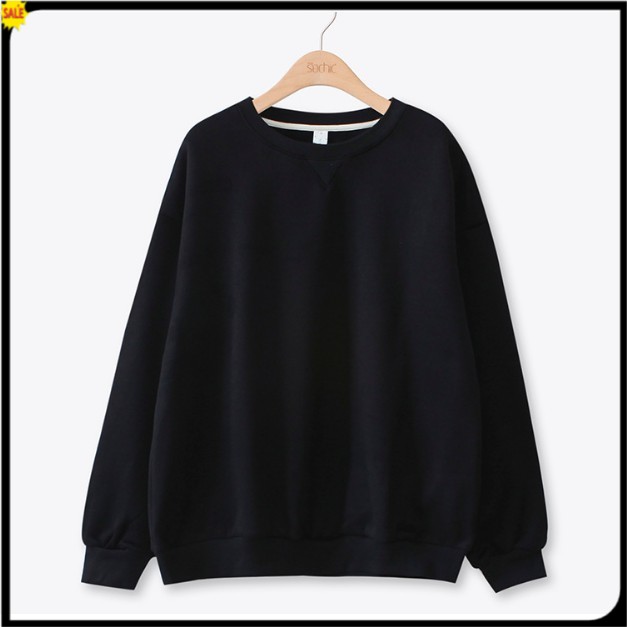 ÁO SWEATER DÀI TAY NAM NỮ MÀU ĐEN CHẤT VẢI NỈ POLY HÀNG FREESIZE 1 CỠ FORM DÁNG RỘNG DƯỚI 65KG MẶC VỪA (TRƠN) K21