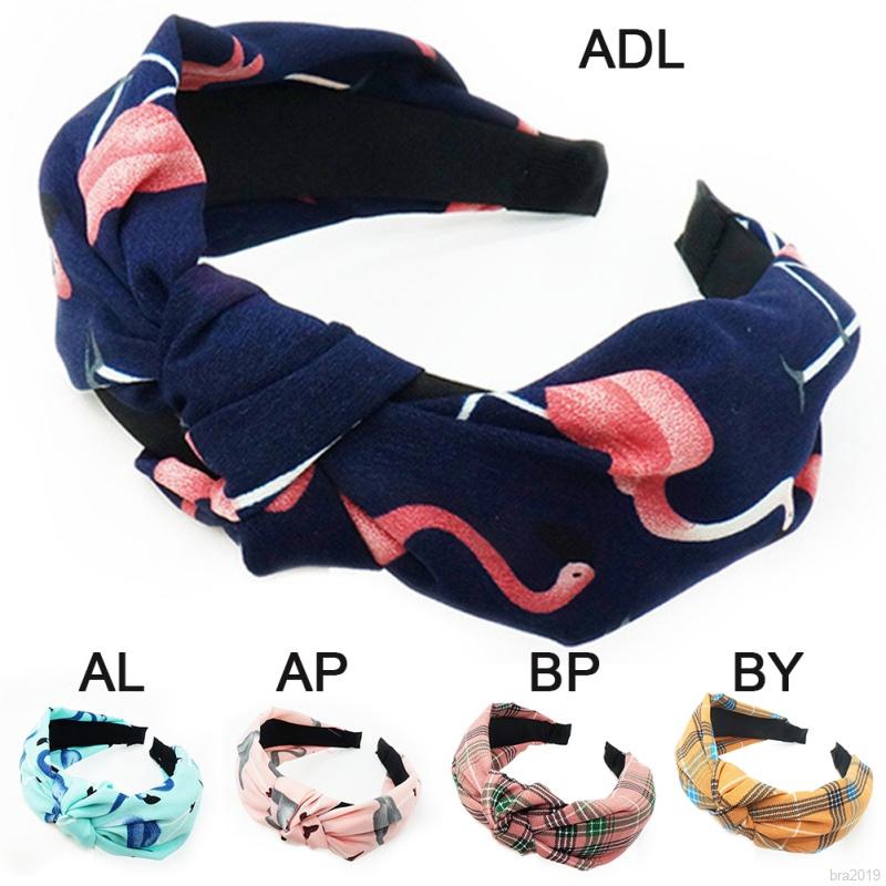 Simple Fashion  Wide-brimmed Knotted Cross Plaid Print Multicolor Hairband Women