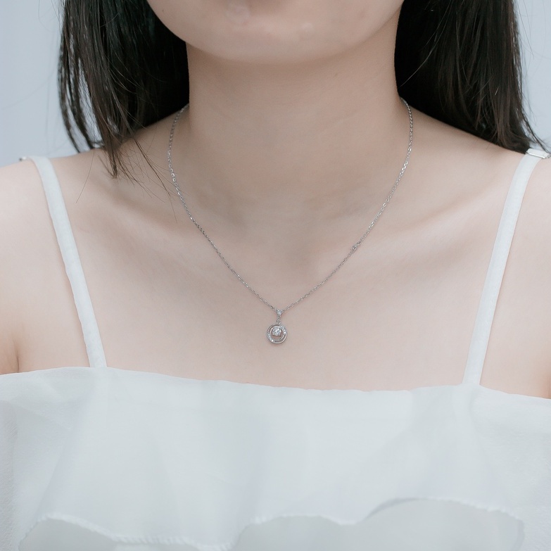 Dây Chuyền Bạc Blue Peach Diamond In Circle DC341