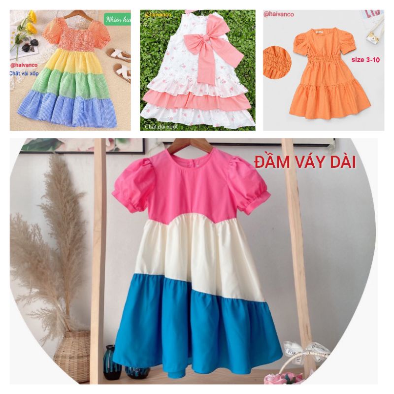 Đầm váy dài bé gái vải nhập mềm tiểu thư cao cấp haivanco 18 đến 38 kg mềm mại và thoáng mát đi học đi chơi đều đẹp