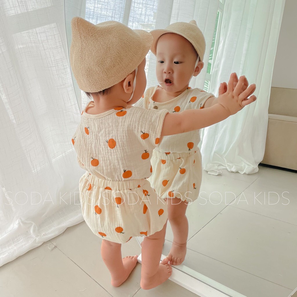 Ảnh thật - Bộ quần áo cộc xô muslin cho bé - Siêu mềm mịn, thấm hút