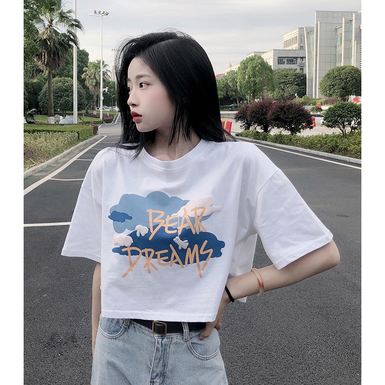 Áo Croptop Tay Ngắn In Họa Tiết Phong Cách Hàn Quốc Thời Trang Mới 2022