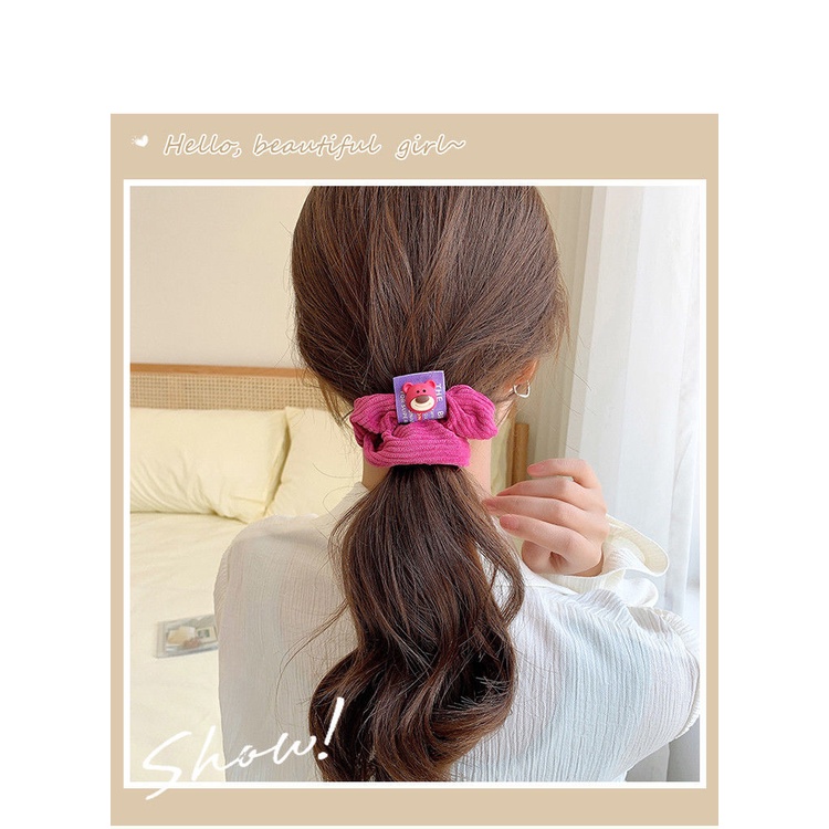 Dây Buộc Tóc Cao Su Co Giãn Bọc Da Họa Tiết Trái Dâu Gấu Phong Cách Nhật Hàn Đáng Yêu Cho Bạn Gái