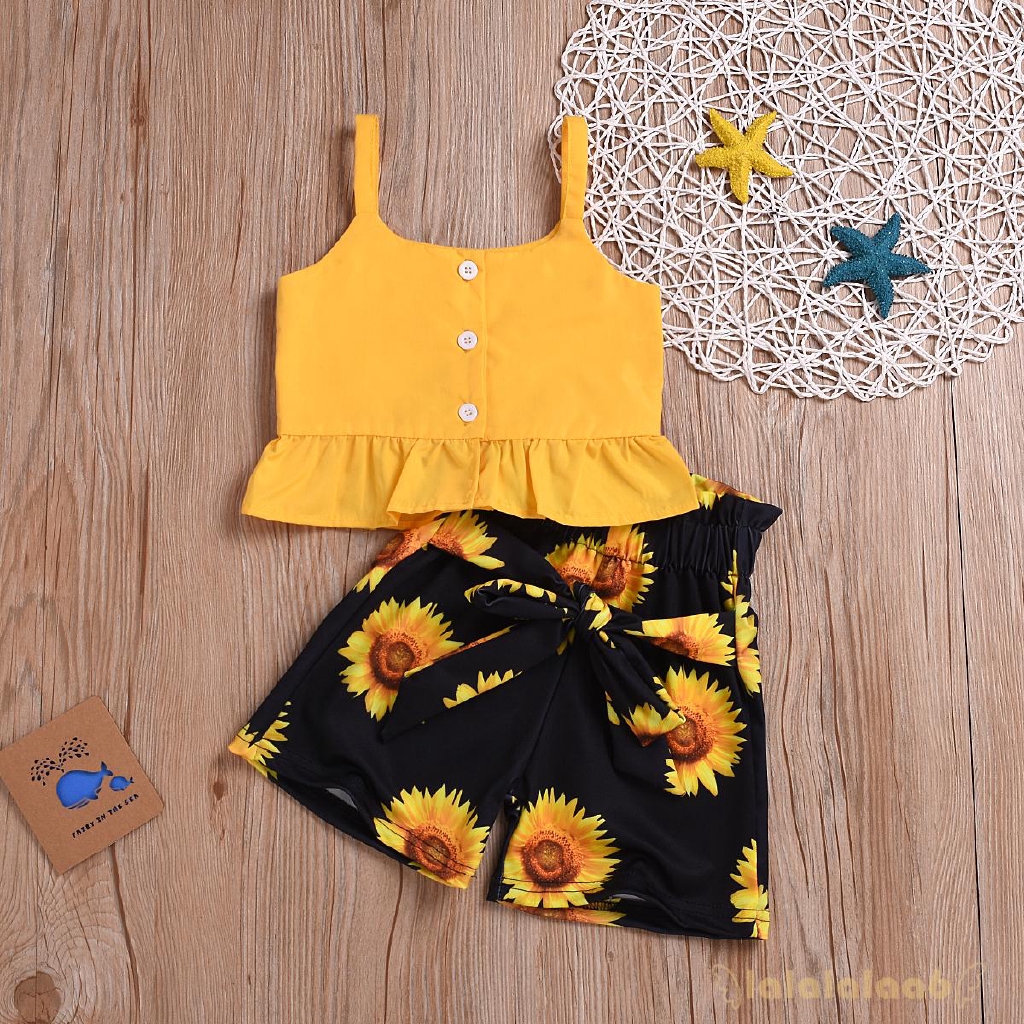 Set áo crop top + quần ngắn in hoa hướng dương cho bé gái