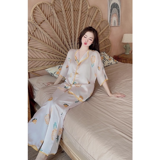 HD Shop - Đồ bộ Lụa Satin sóng dài cộc, tiểu thư xinh xắn