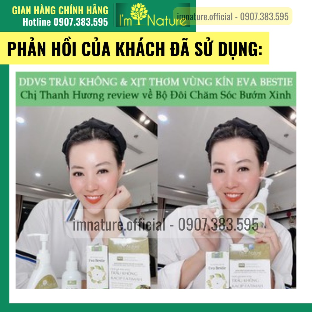 Combo Dung Dịch Vệ Sinh Trầu Không I'm Nature &amp; Xịt Khử Mùi Vùng Kín Eva Bestie 100ml